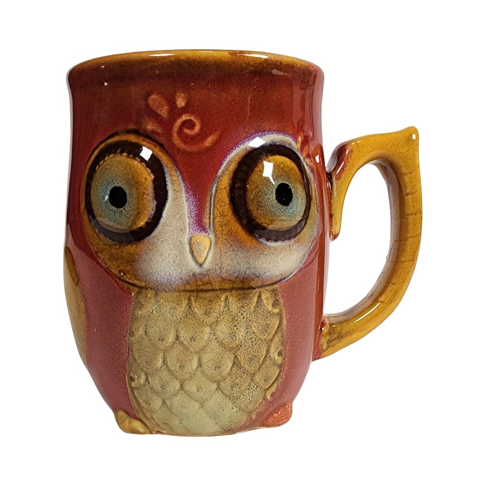 Gibson Home Owl Bird Coffee‎ Mug Rustic Cottage Ceramic Sculpted Textured Cup